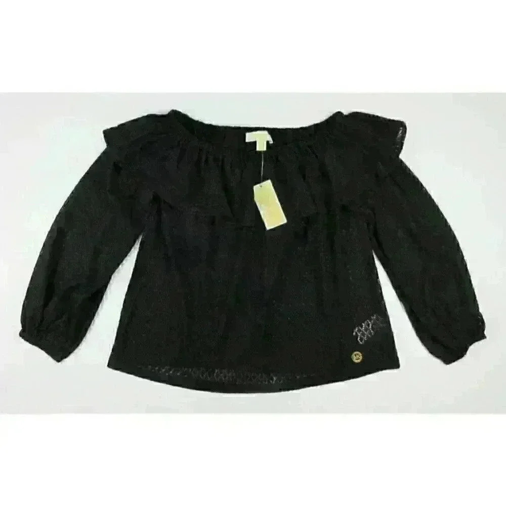 NEW! MICHAEL Michael Kors Women's L Ruffle Off-the-Shoulder Top In Black NWT $98